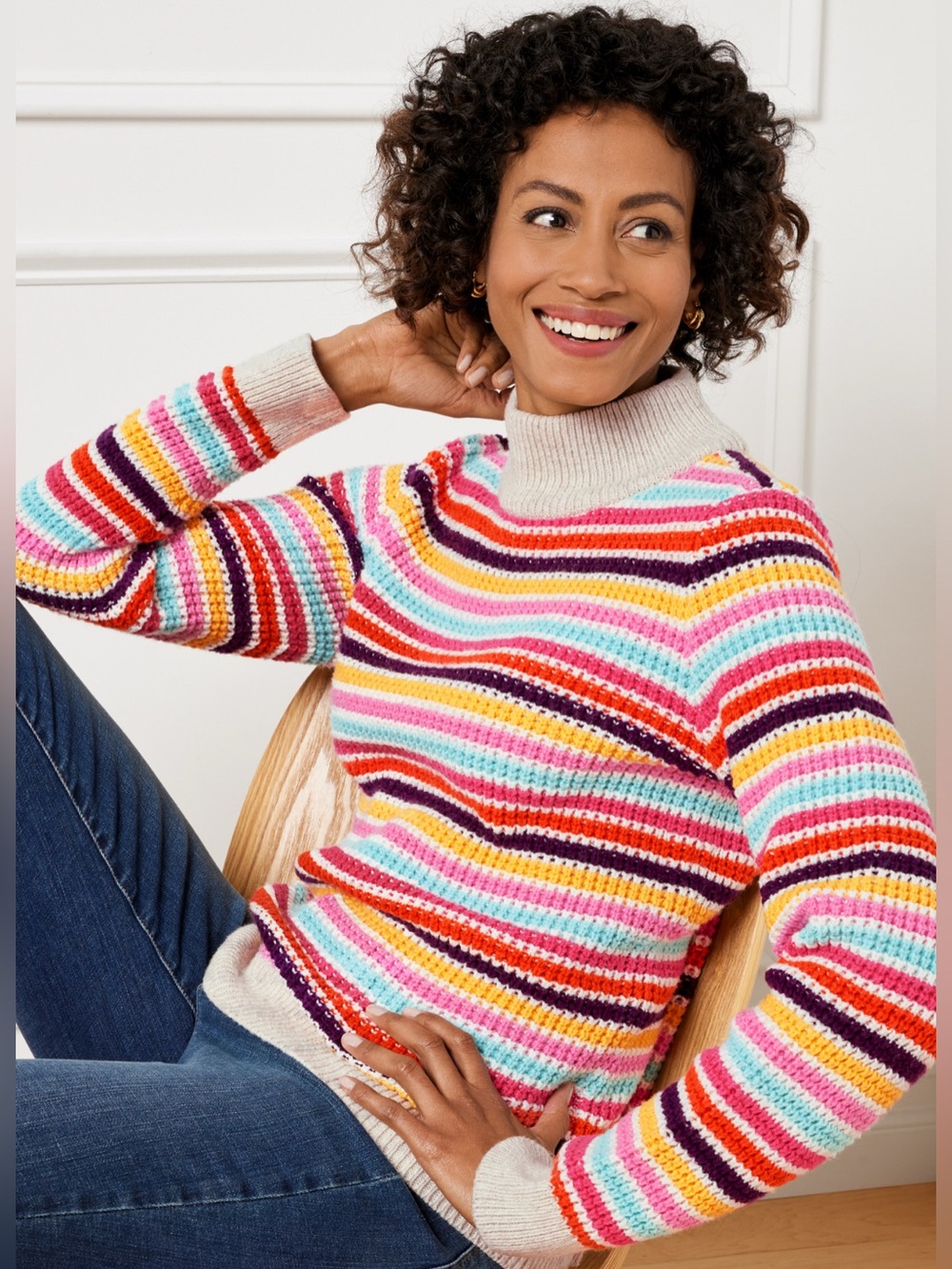 NWT Talbots Mockneck Sweater, size XS, Happy Stripe, multicolored